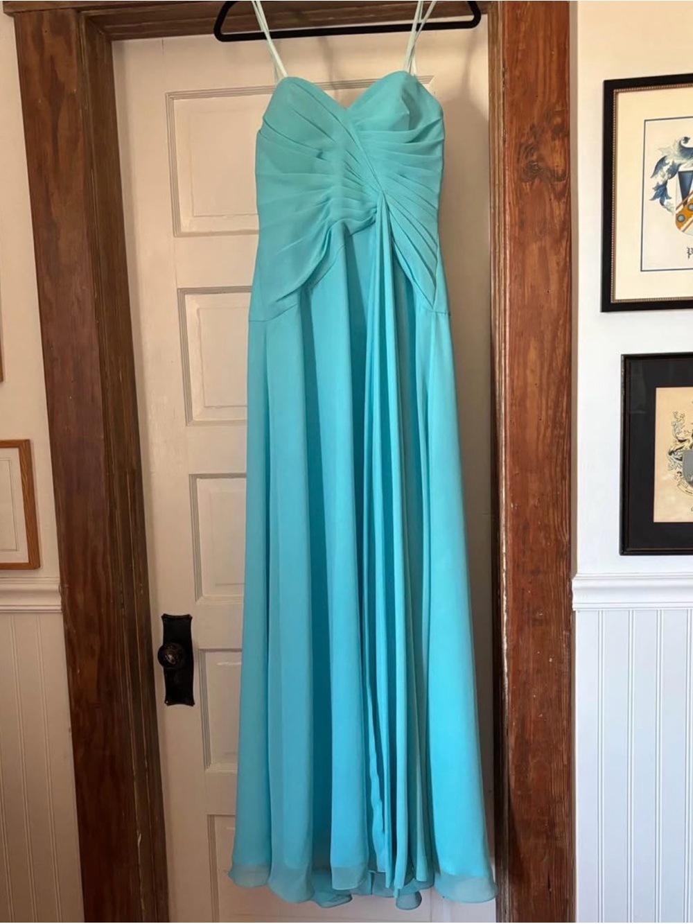 Faviana Aqua Spaghetti-Strap Chiffon Maxi Dress